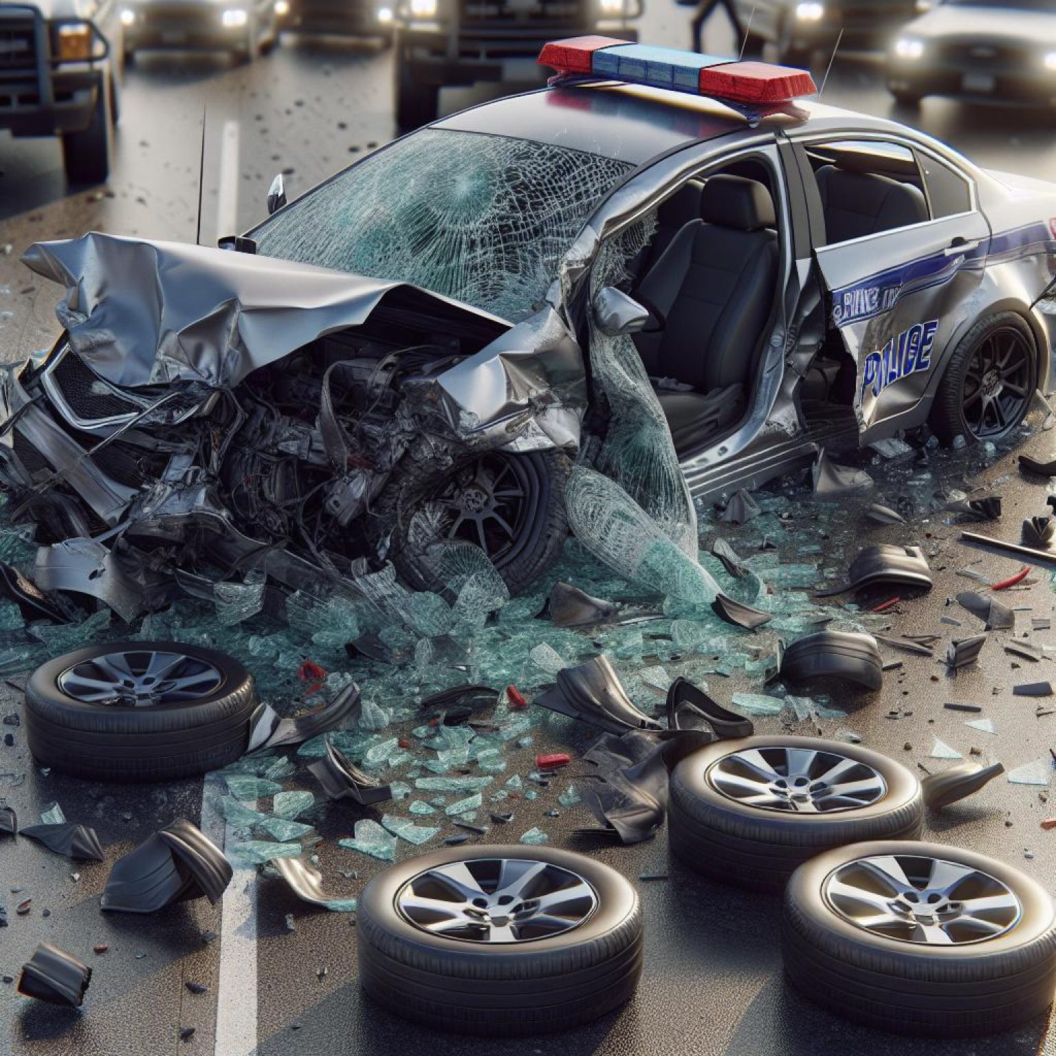 Police car crash aftermath