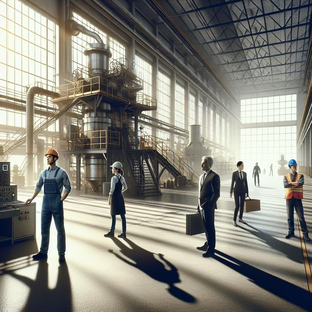 "Empty factory with workers"