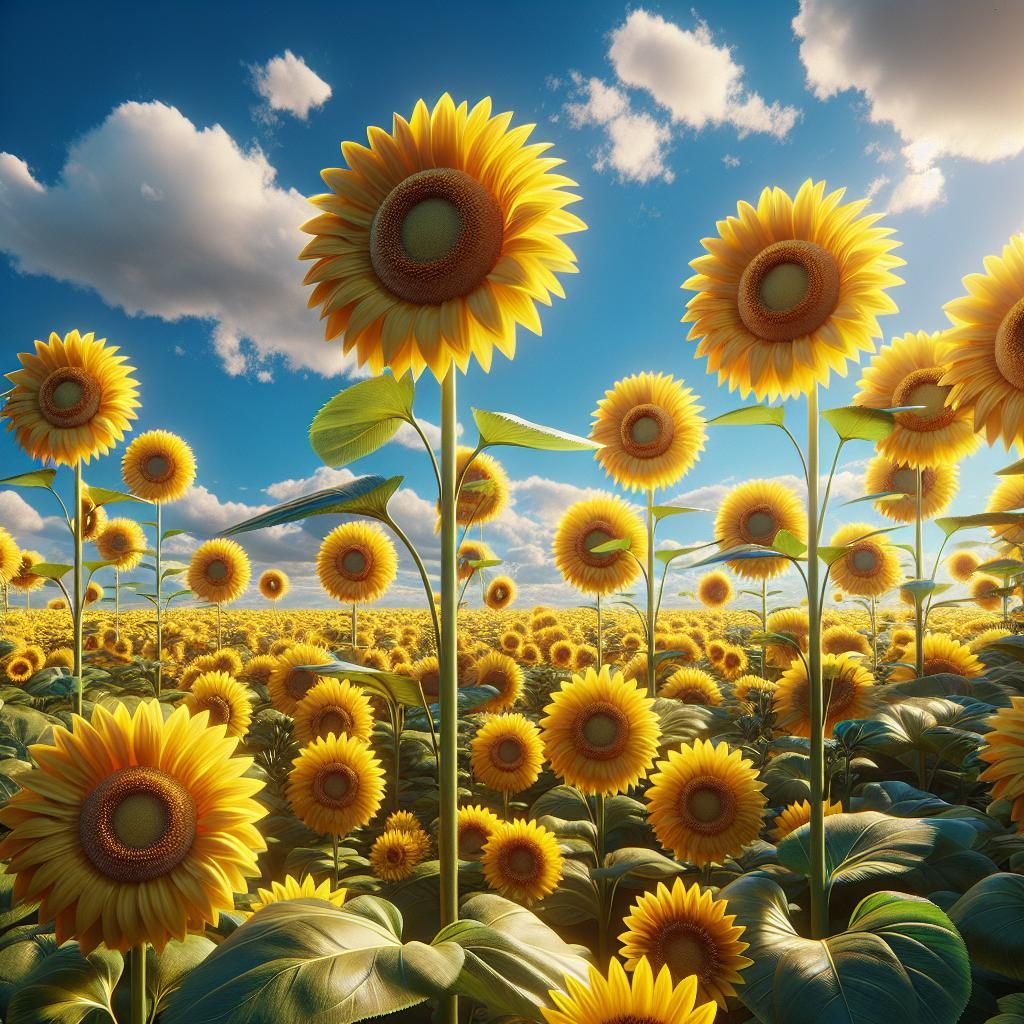 Bright sunflower field happiness