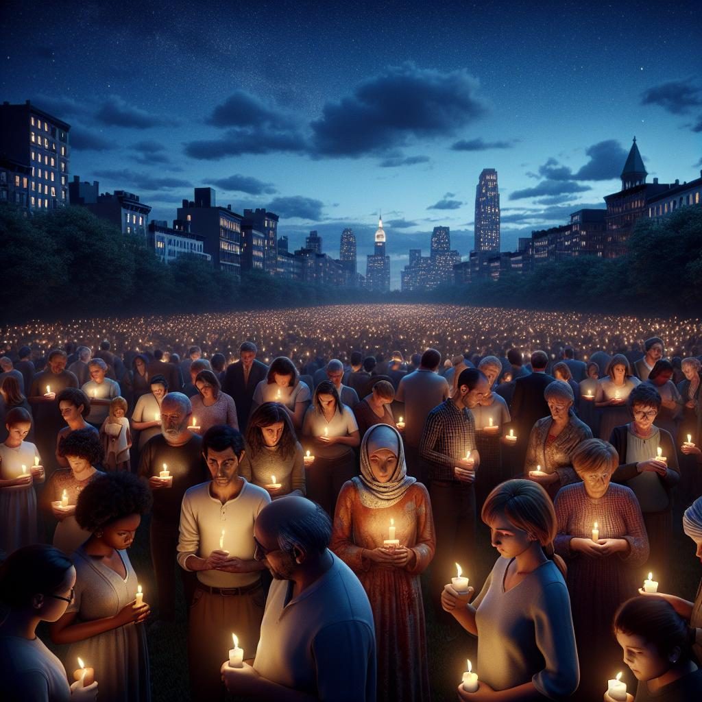 Candlelight vigil in park.