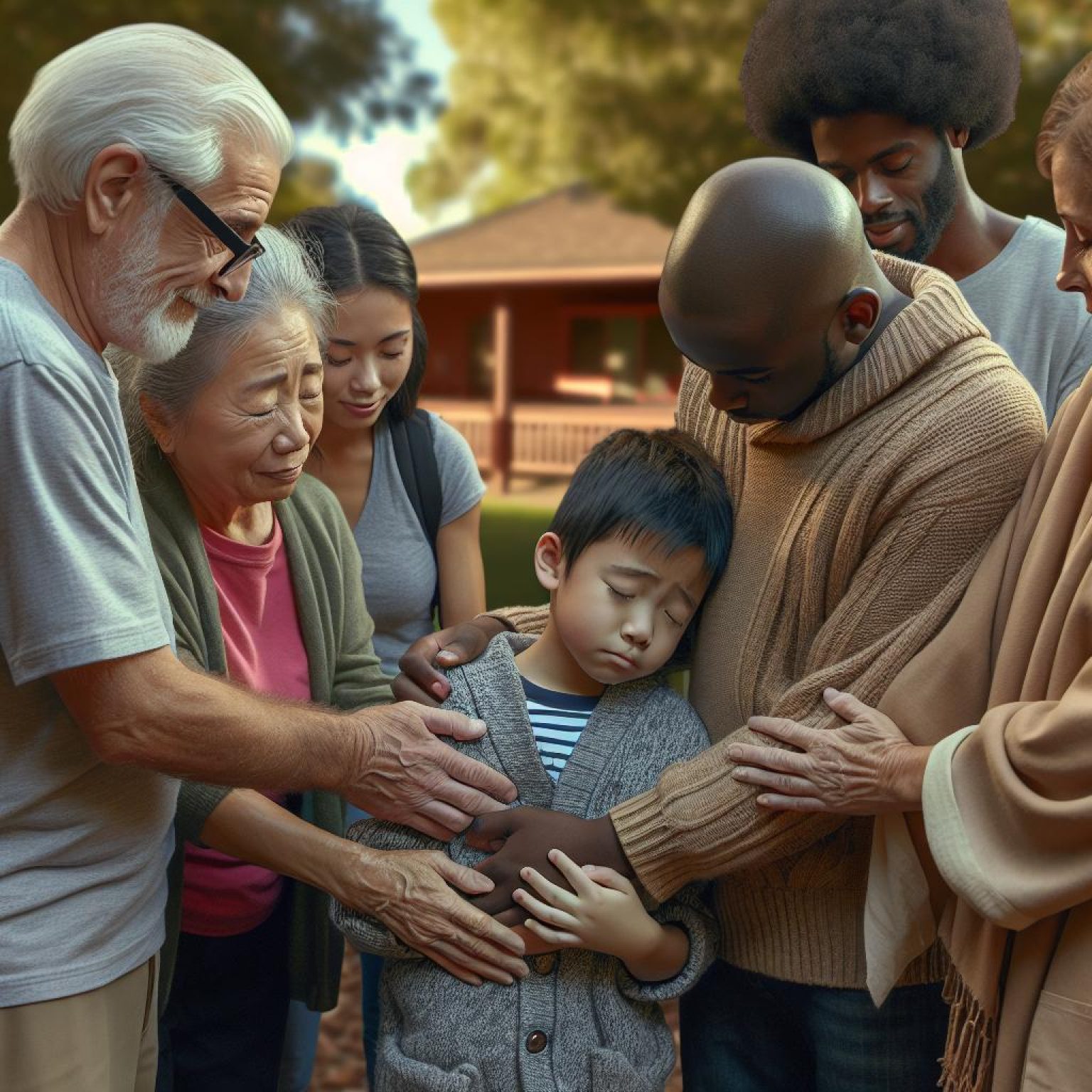 Child comforted by community.