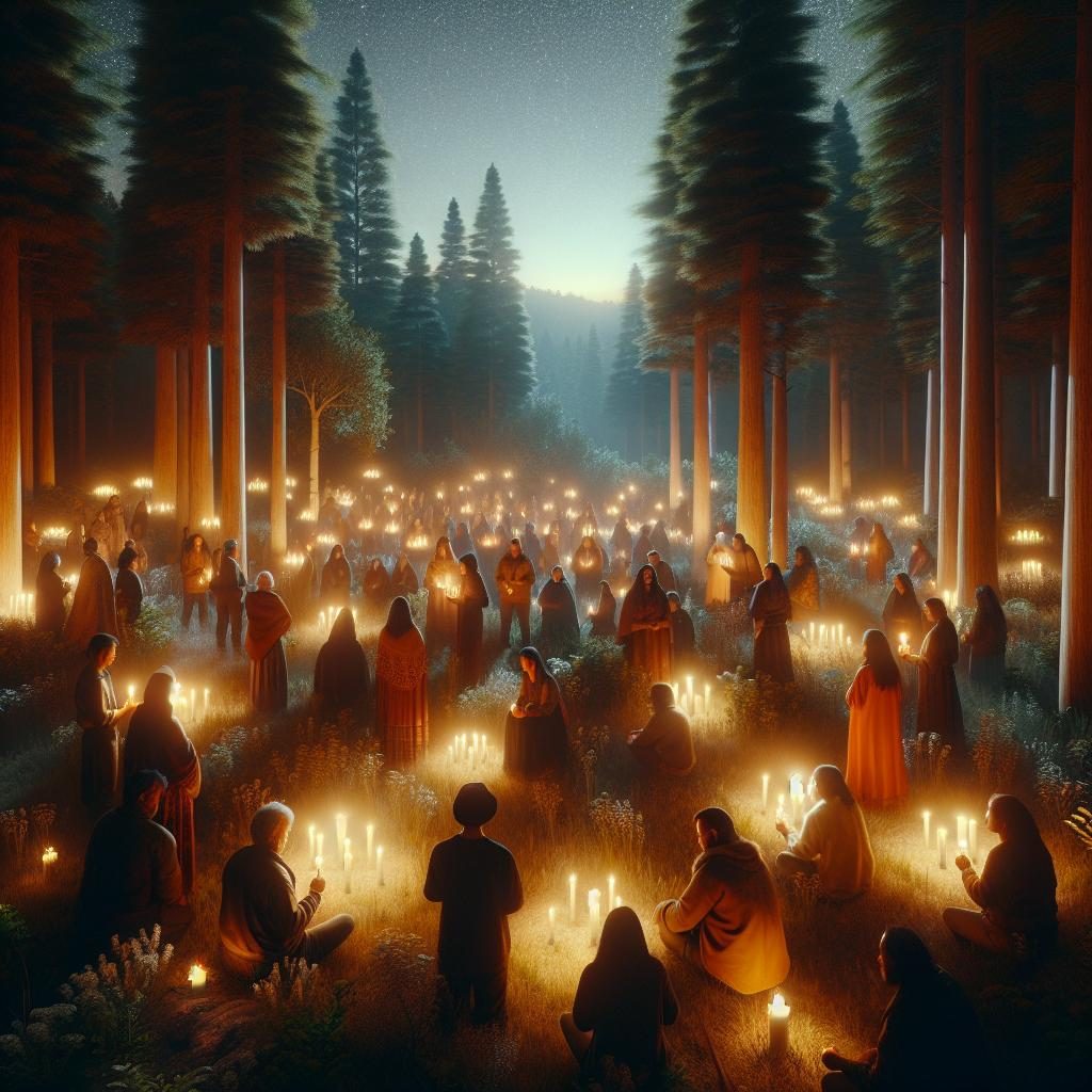 Candlelight Vigil in Woods.