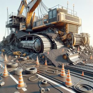 Collapsed road repair equipment.