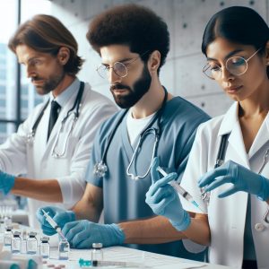 Health professionals administering vaccines.