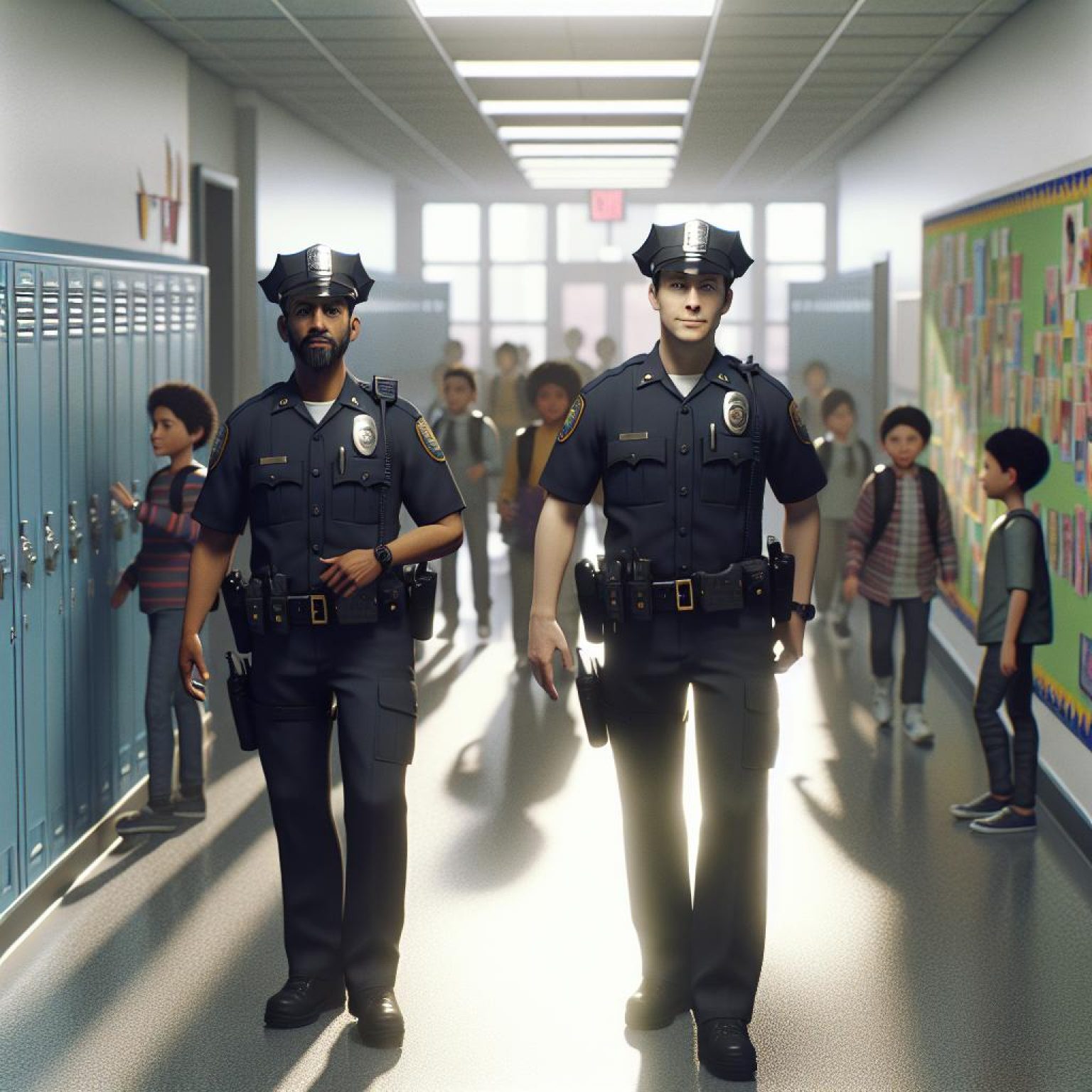 Police officers patrolling school.