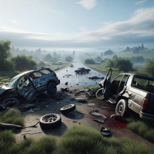 "Car crash aftermath landscape"