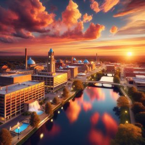 Bowling Green cityscape at sunset