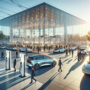 Electric cars showroom exterior.