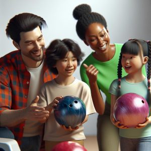 Family bowling fun portrait.