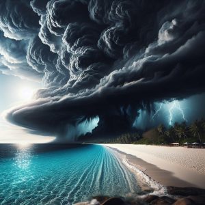 Dramatic storm approaching coastline