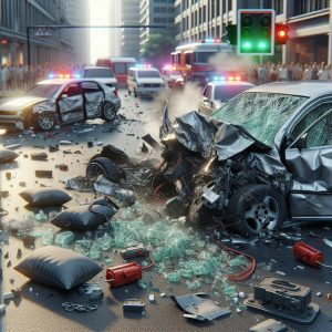 Car crash aftermath scene.