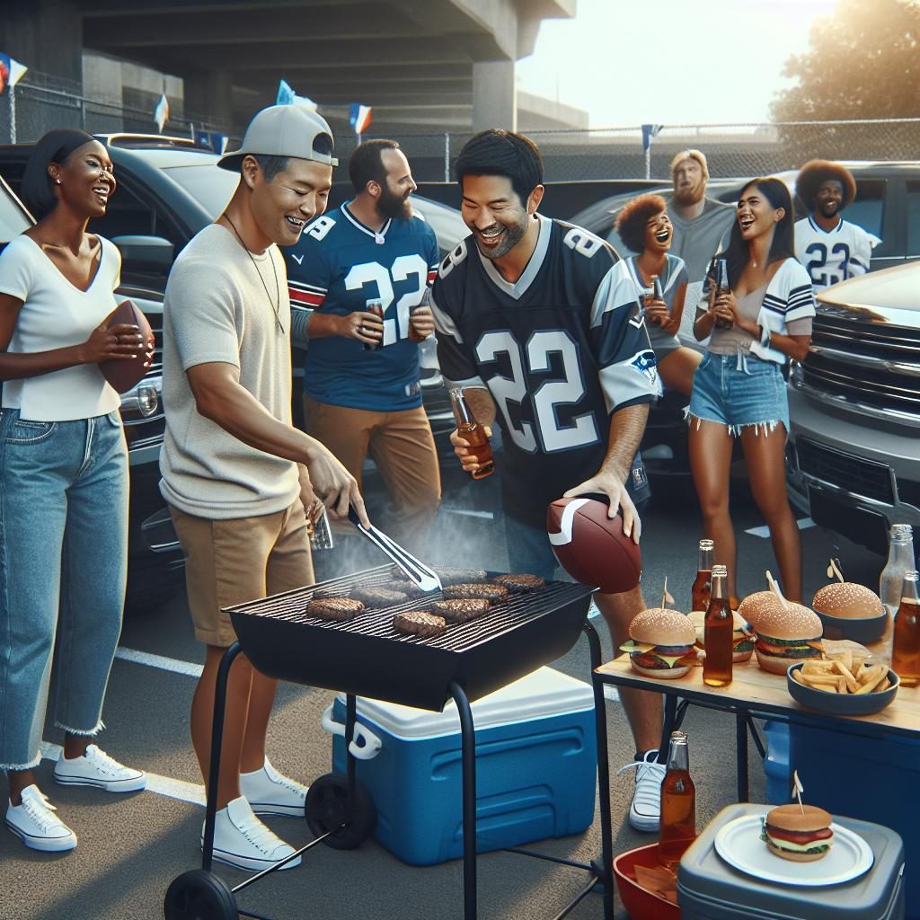 Football game tailgate scene