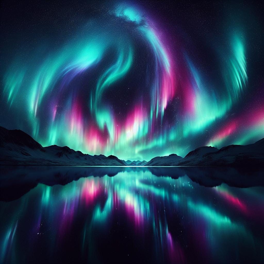 Sky lit with auroras.