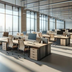 Empty office desks downsizing