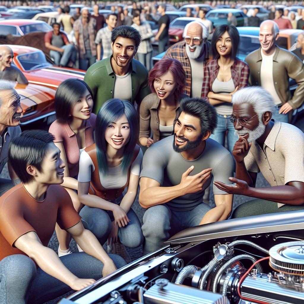 Car enthusiasts gathering together.