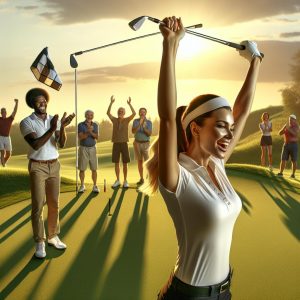 Golfing victory celebration scene