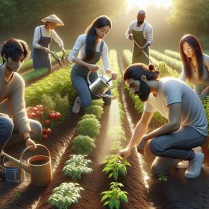 Students planting vegetables