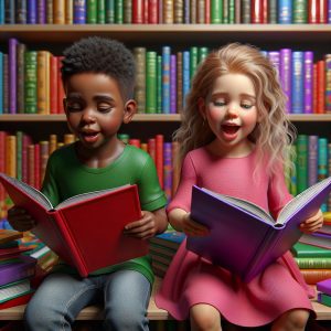 Colorful books and kids