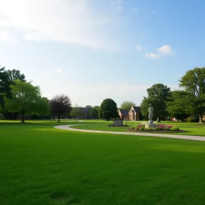 A peaceful park in Bowling Green, Kentucky, representing community and remembrance.