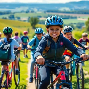 MIT students cycling with kids learning about STEM.