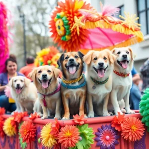 Float featuring service dogs in the Rose Bowl Parade