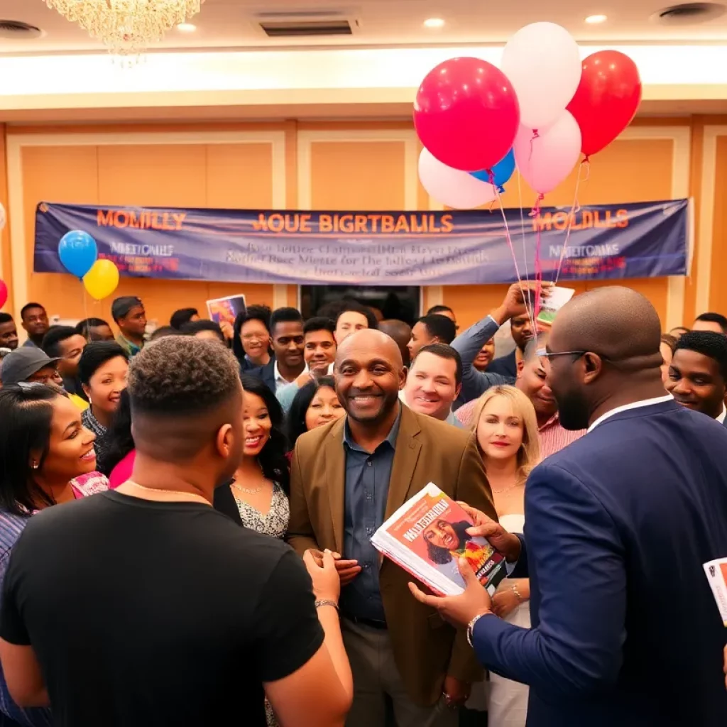 Crowd at a book signing event for Clarence Glover's autobiography.