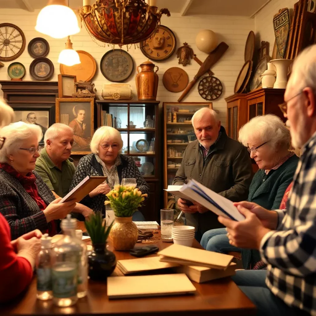 Community members honoring the memory of Jack F. Gibbs at an antique shop