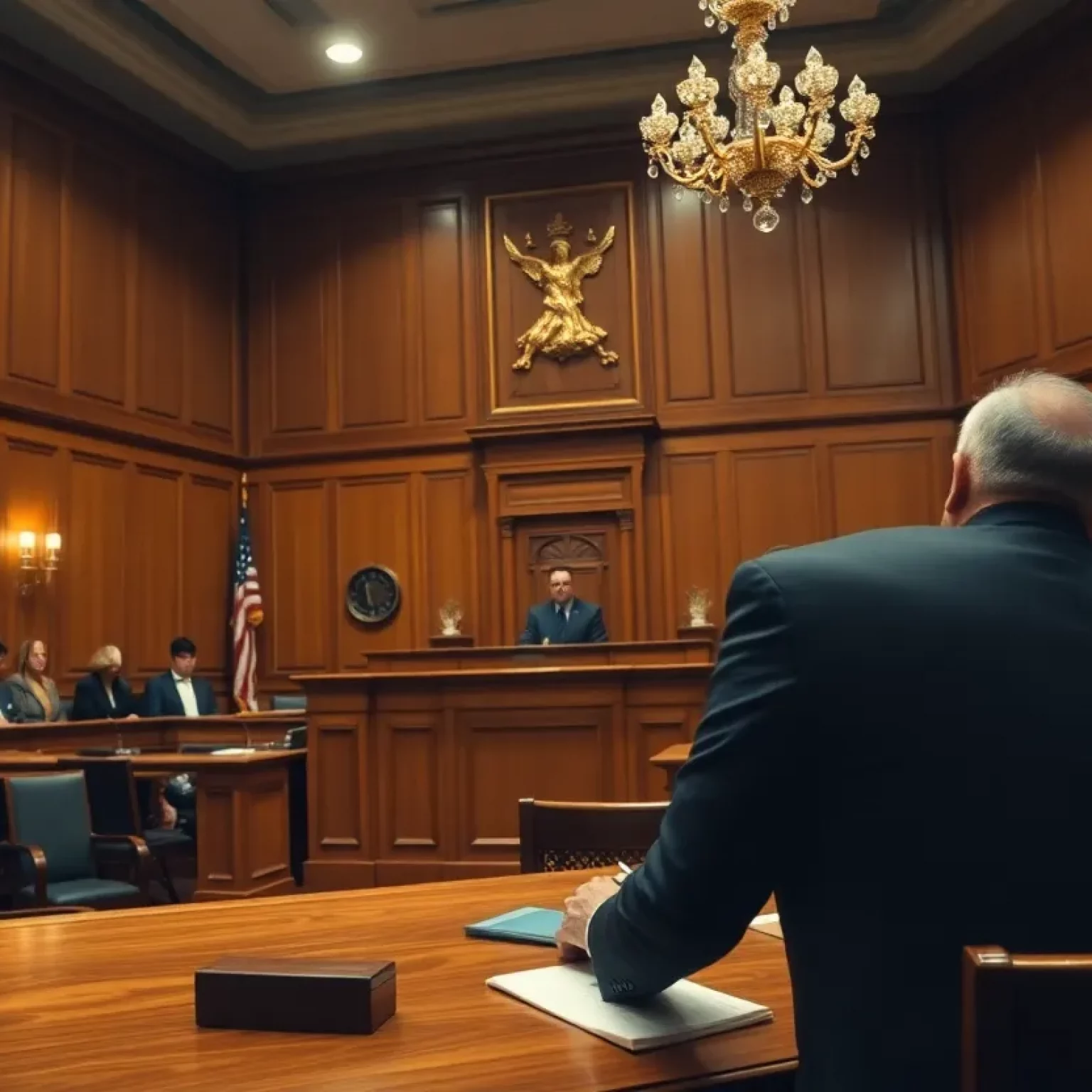 Courtroom scene depicting a sex trafficking trial