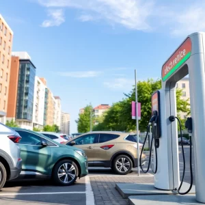 Electric vehicle charging station in an urban setting