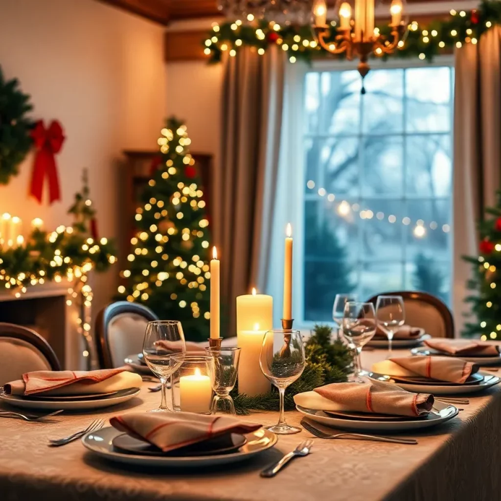 A warm and inviting holiday gathering table set for celebration.