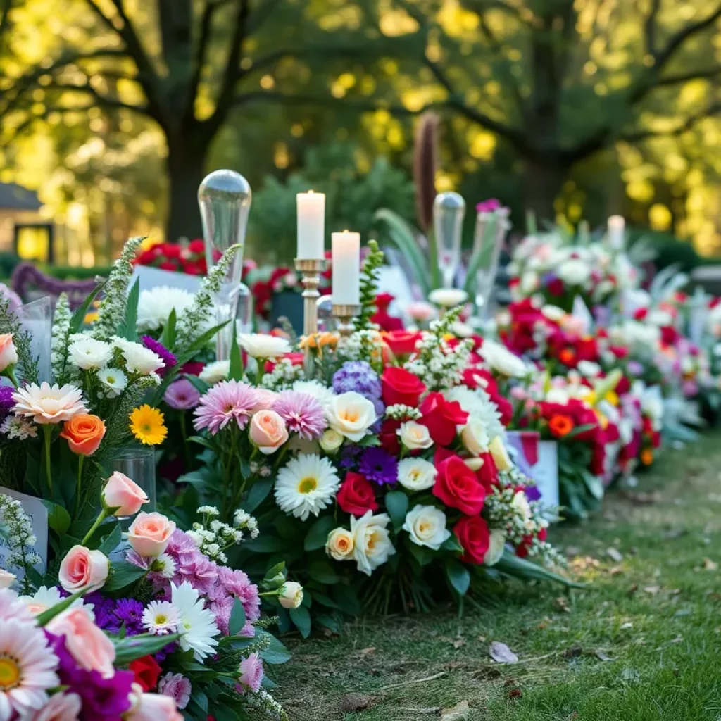 Floral tribute in a peaceful garden setting