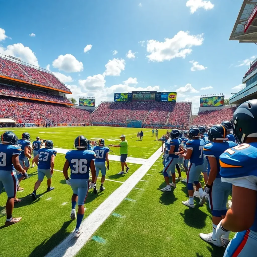 Football players and fans at the Boca Raton Bowl