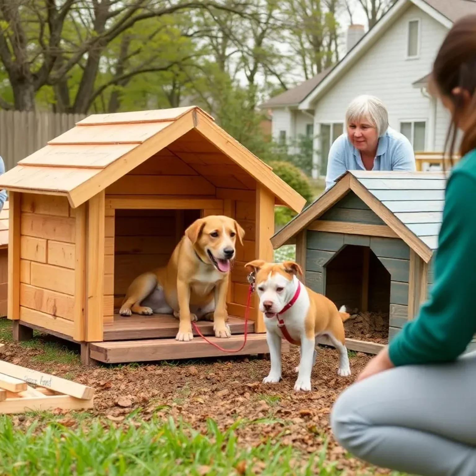 Community members building dog houses for outdoor pets in Bowling Green.