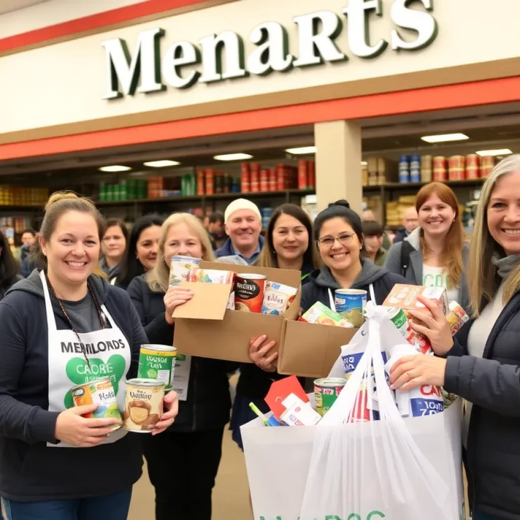 Volunteers collecting food donations at Menards