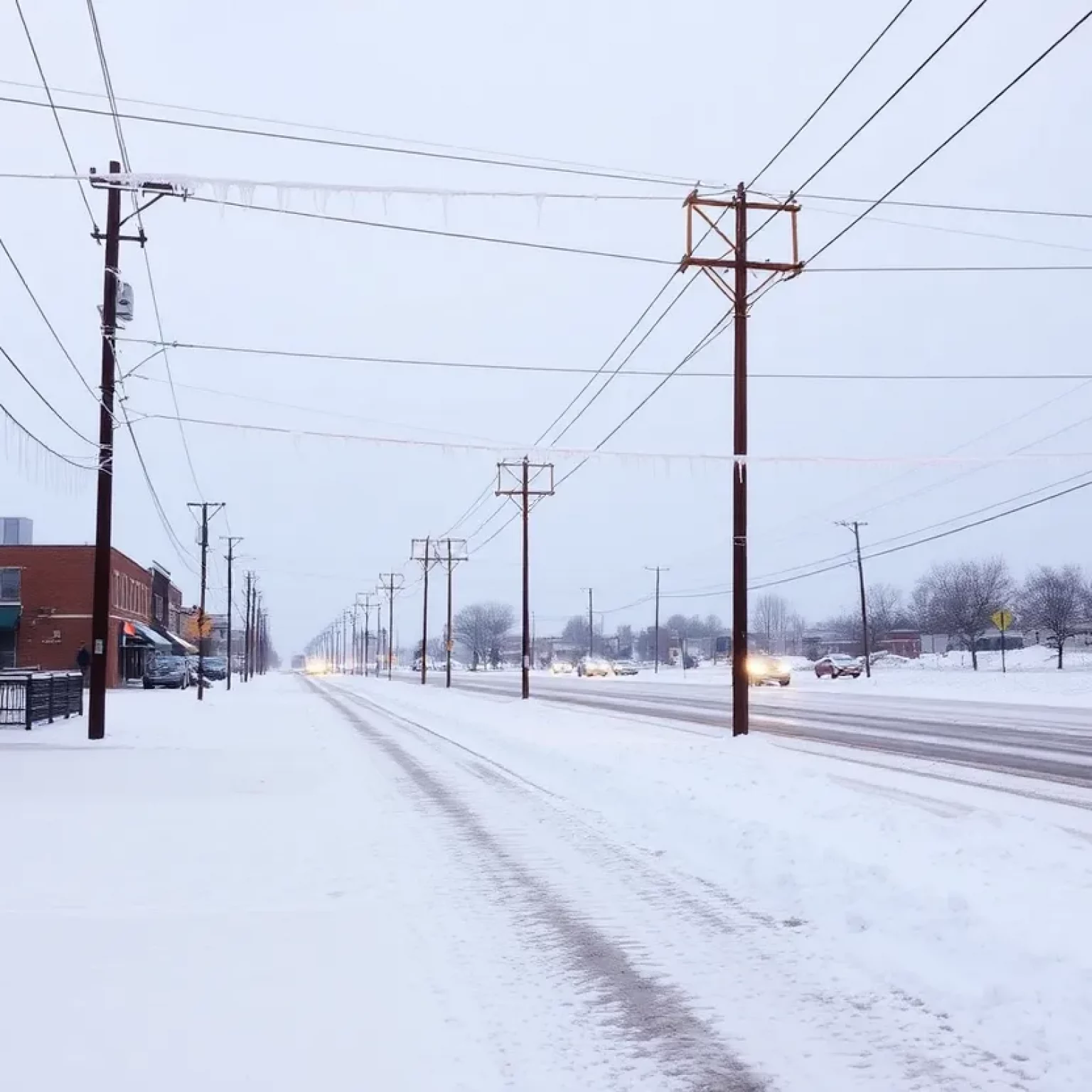 Snow-covered street in Bowling Green, Kentucky