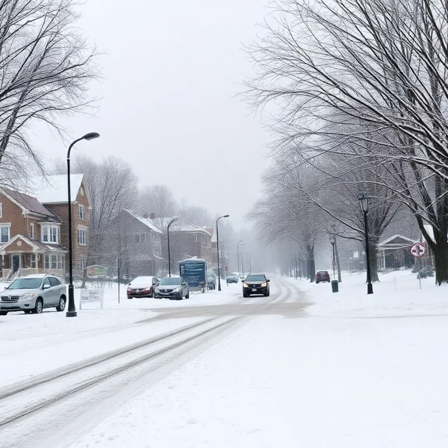 Snow-covered street in Bowling Green during winter storm