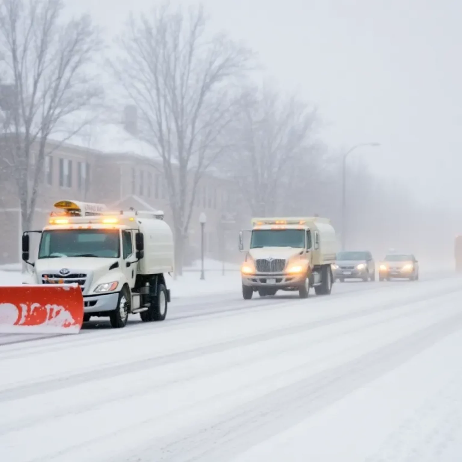 Snow-covered street in Bowling Green, Kentucky, during a winter storm.