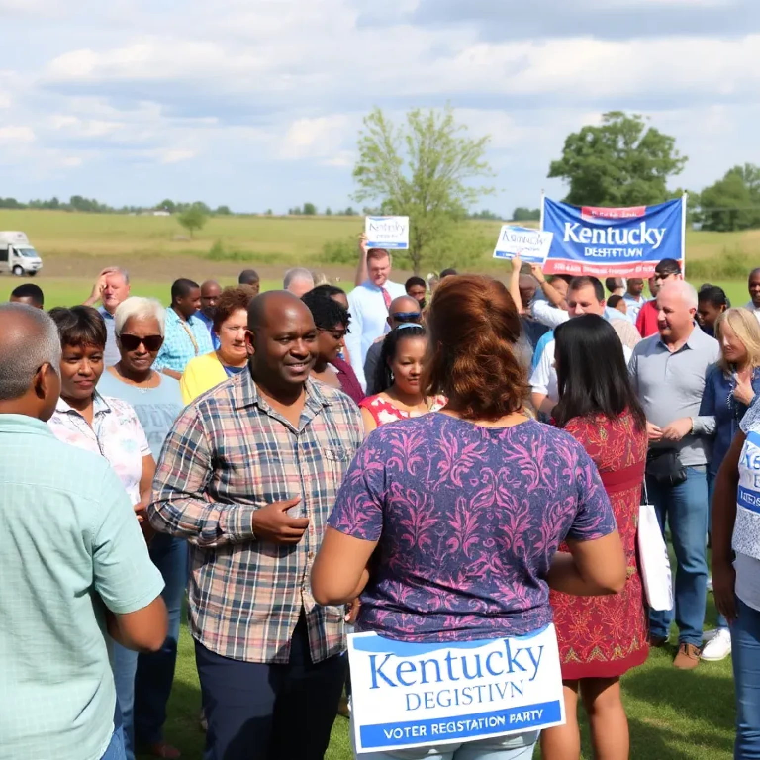 Residents of rural Kentucky participating in a community event promoting voter engagement