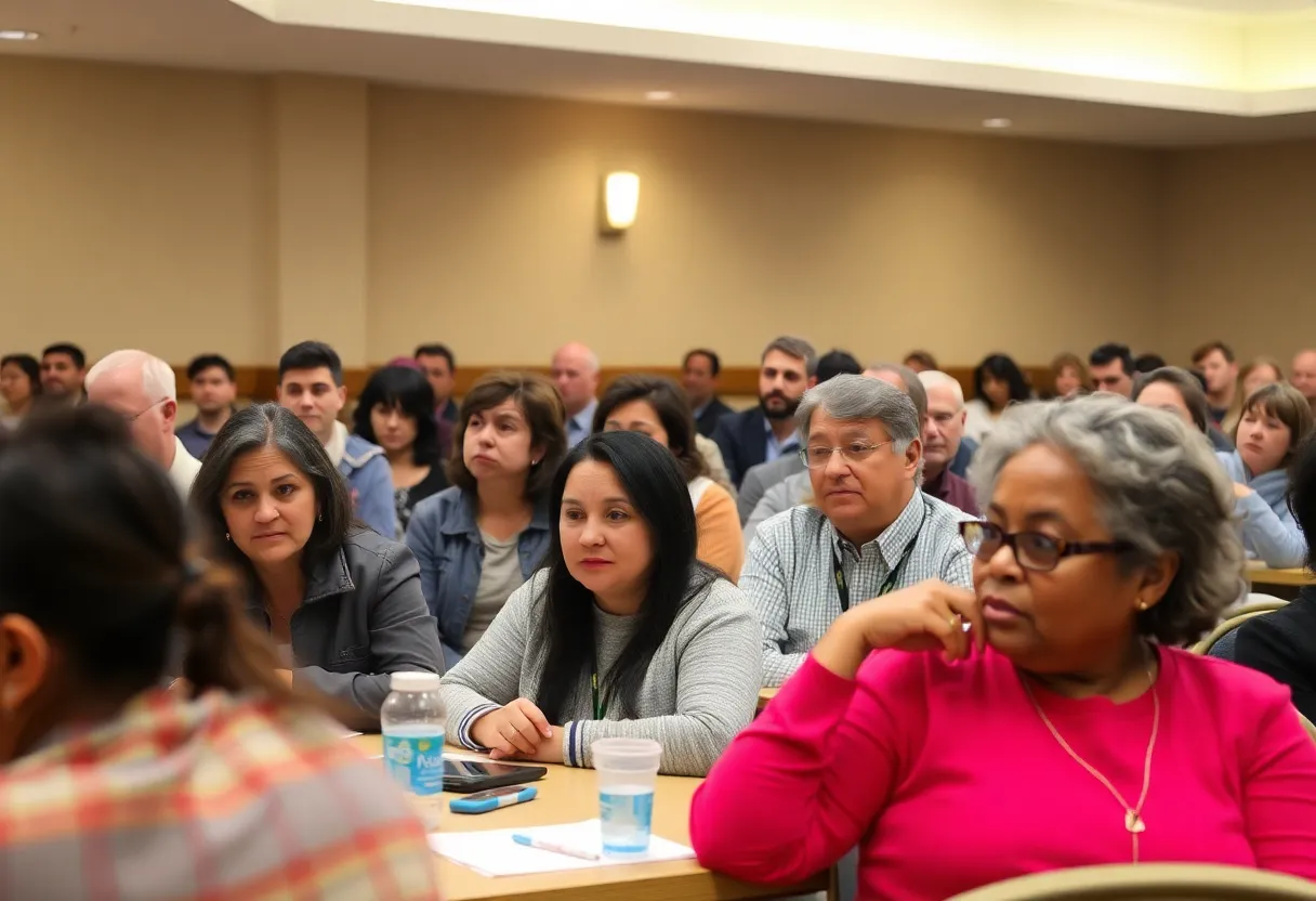 Community members gathered in Bowling Green discussing refugee resettlement issues.