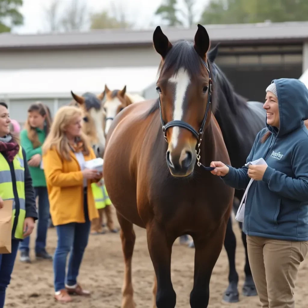 Volunteers collecting donations for therapeutic riding program.