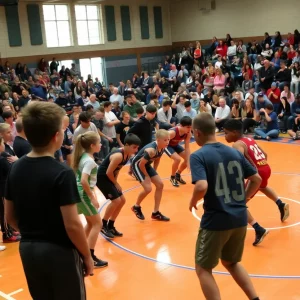 Wrestling match at Greenwood High School's inaugural event