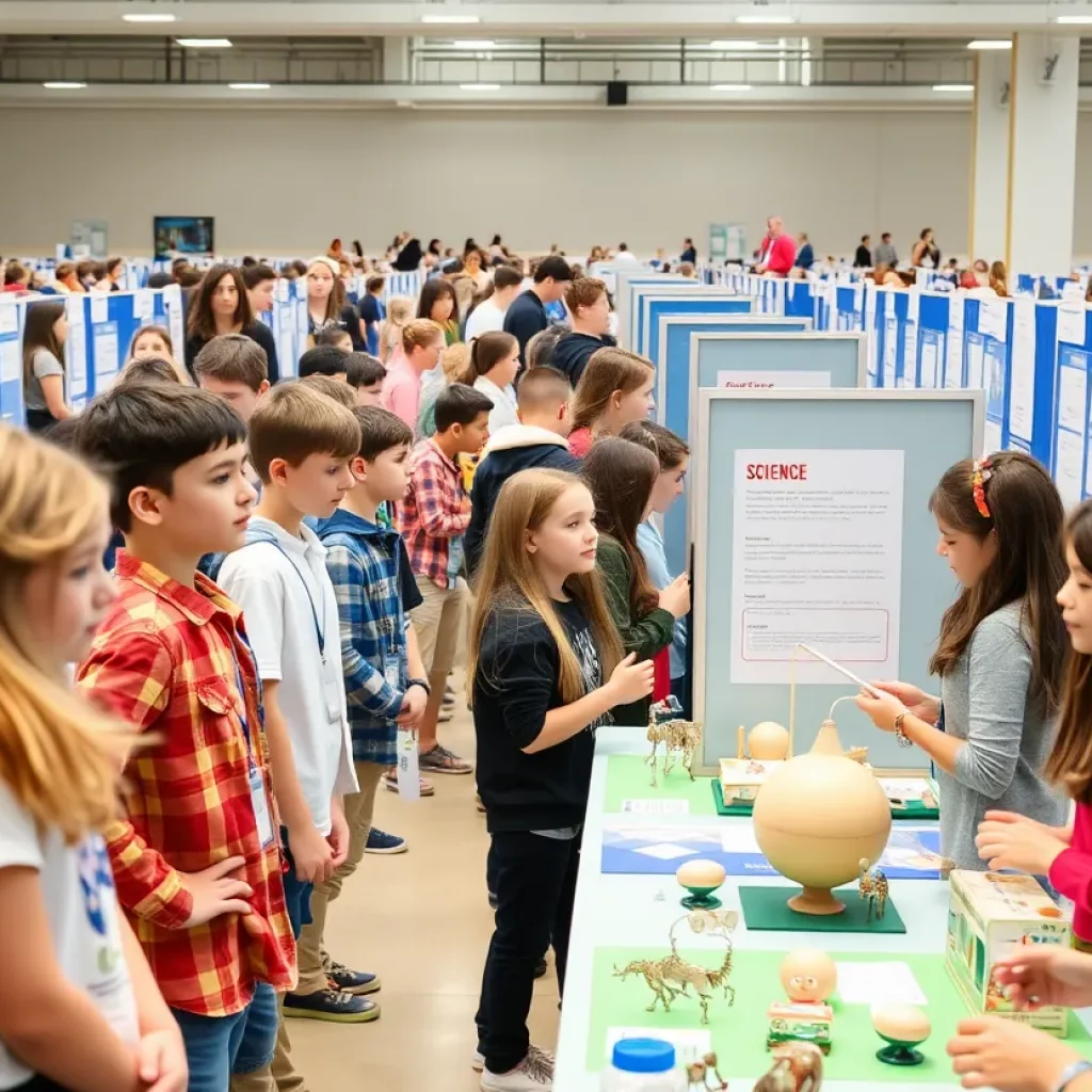 Young students presenting innovative science projects at the KJAS meeting.