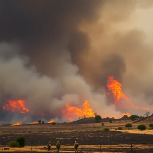 Firefighters battling a wildfire in Los Angeles