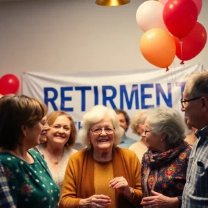 Community members gather to celebrate the retirement of a dedicated service worker.