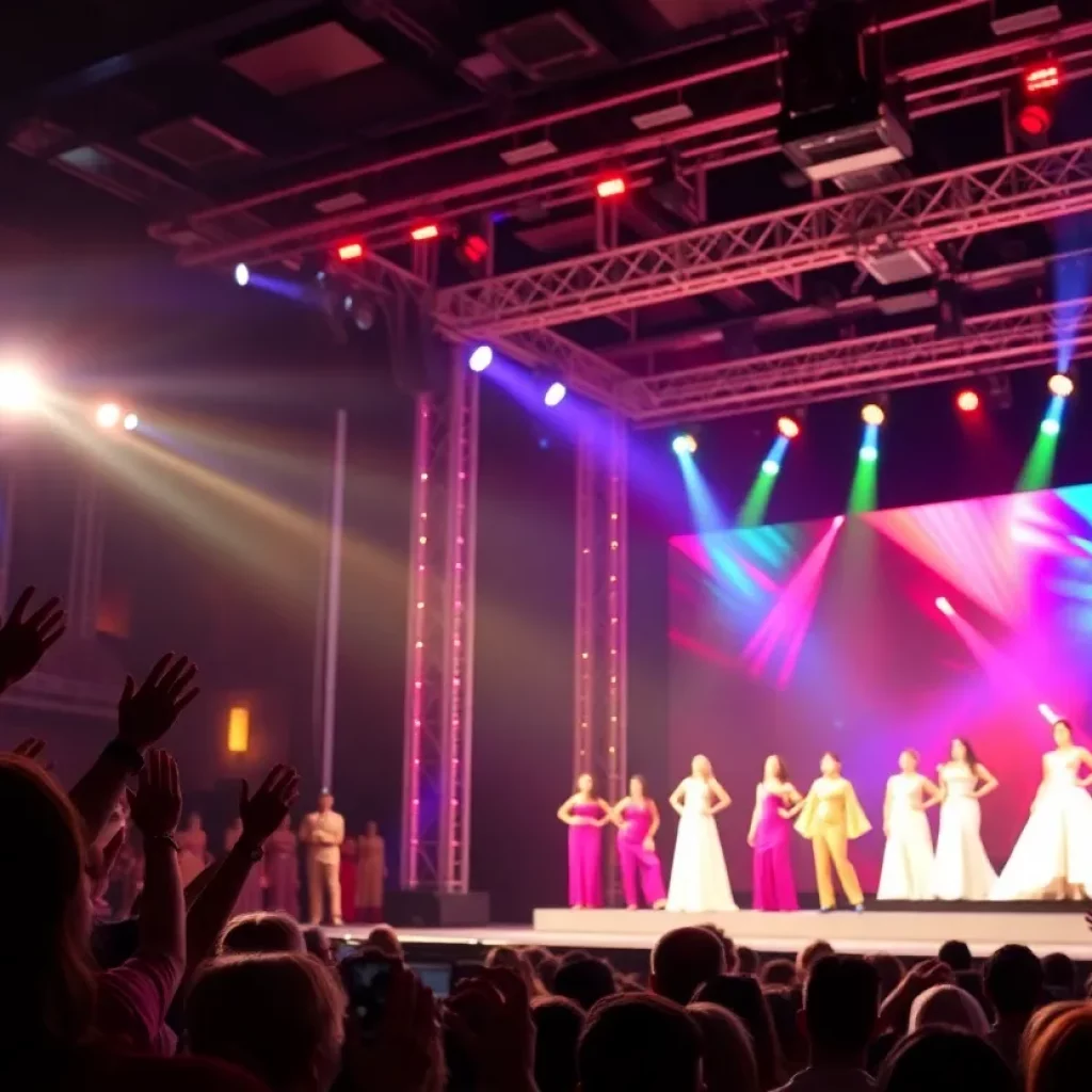 Stage for the Miss Kentucky competition with colorful lights