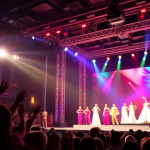 Stage for the Miss Kentucky competition with colorful lights