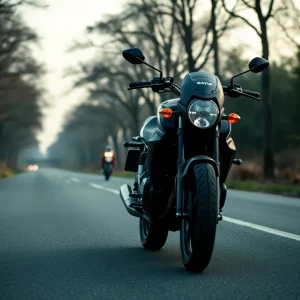 Scene depicting a tragic motorcycle accident on a quiet road.