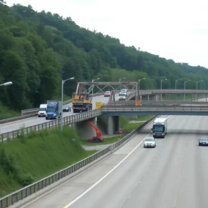 Construction site of multiple bridges on a highway in Ohio County