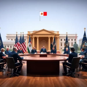 A representation of U.S. government committee meeting