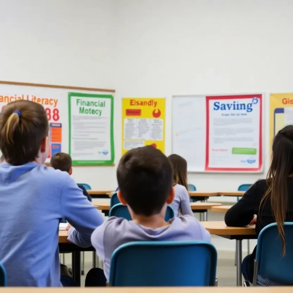 Students in a classroom focusing on financial literacy education